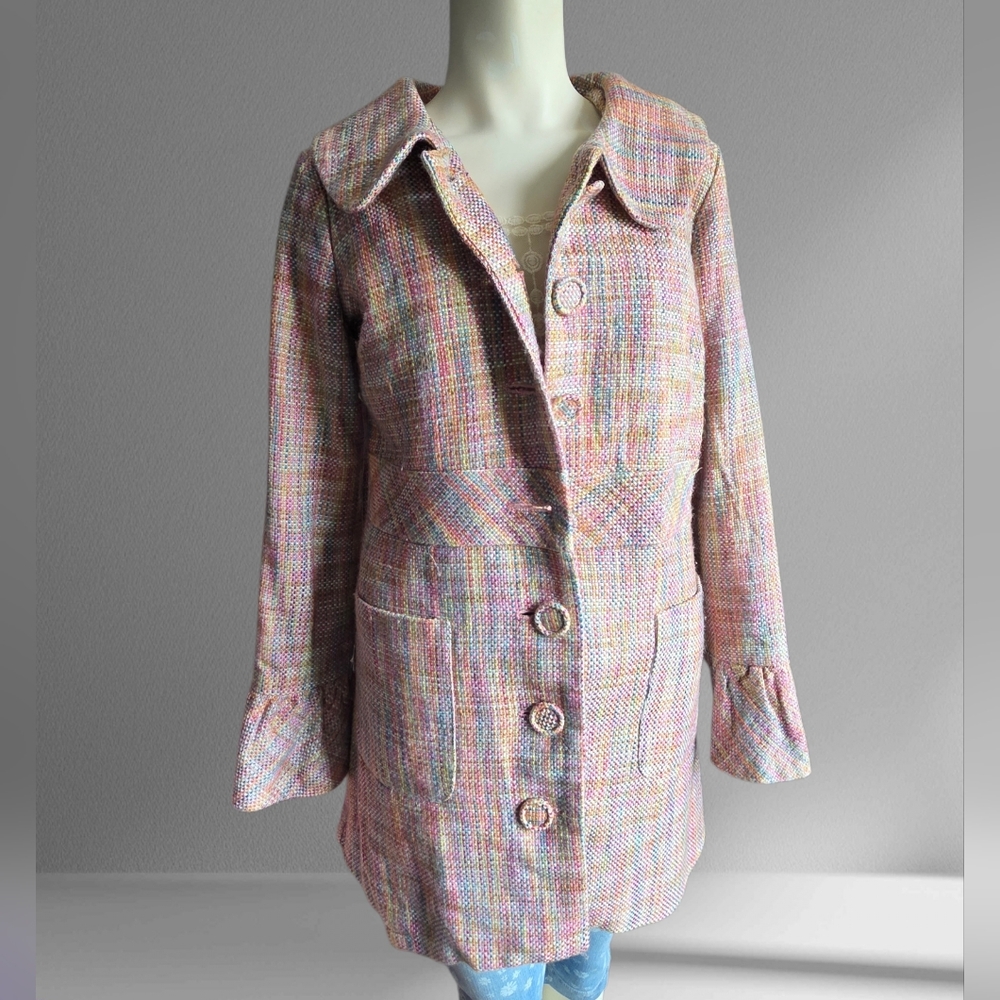AQUA Pastel Tweed Coat Retro Mod Y2K Jacket Size Medium